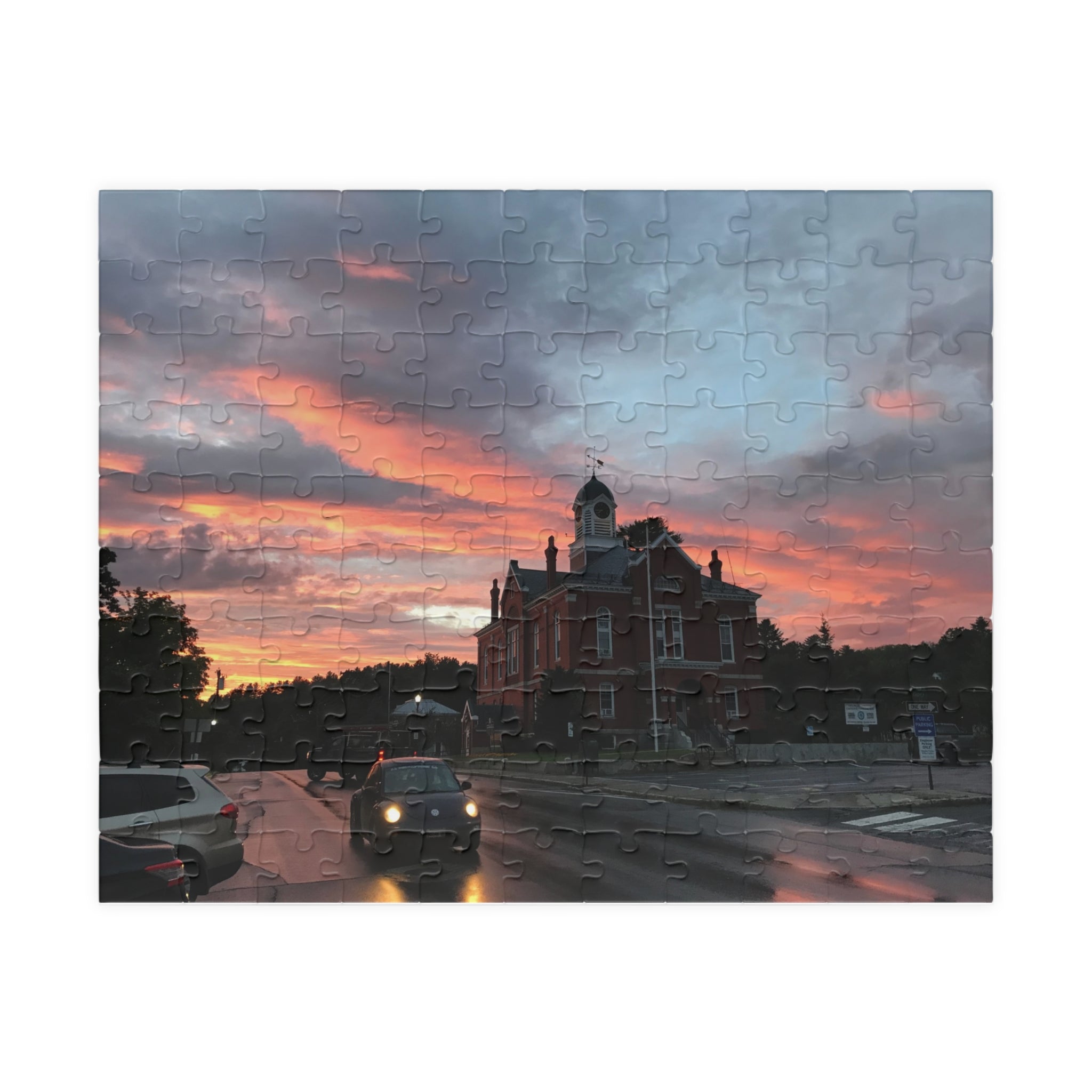 Sunset Behind Big Red House Jigsaw Puzzle
