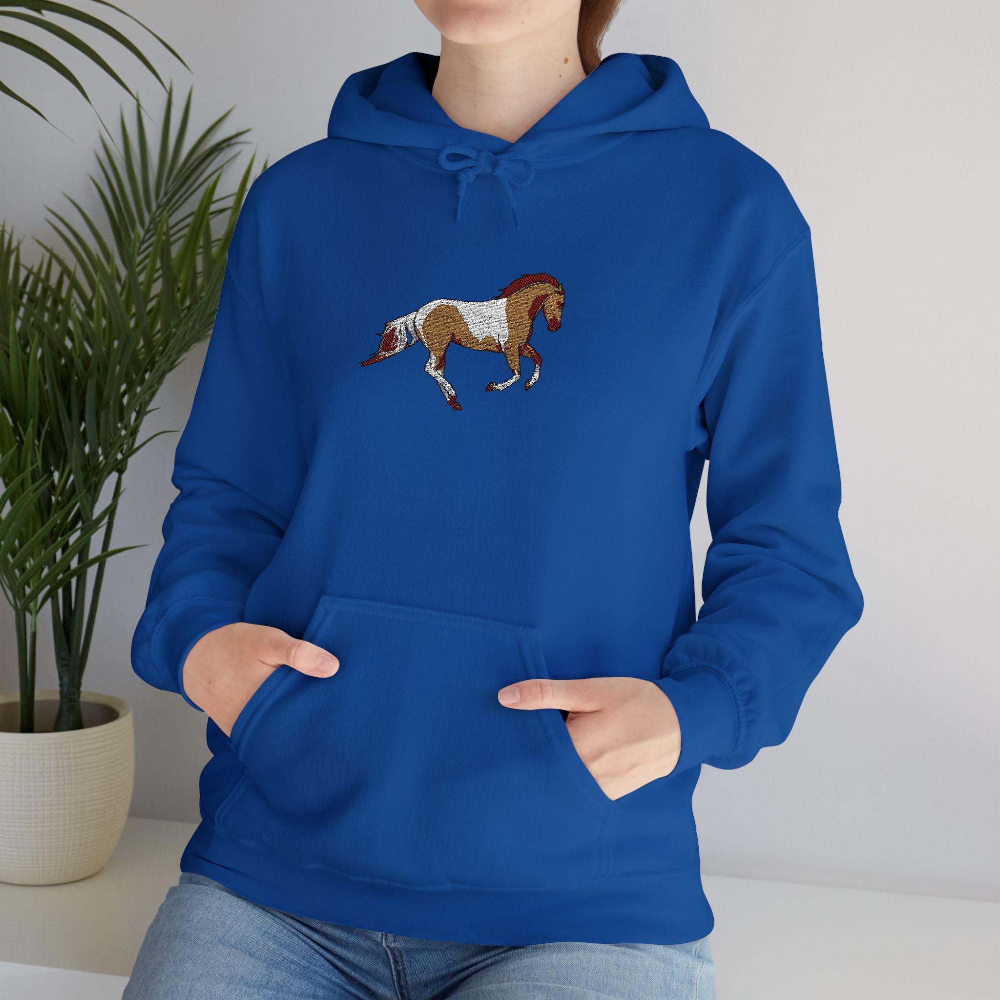Painted Pinto Horse Hoodie - Small Chest Artwork, Equestrian Gift