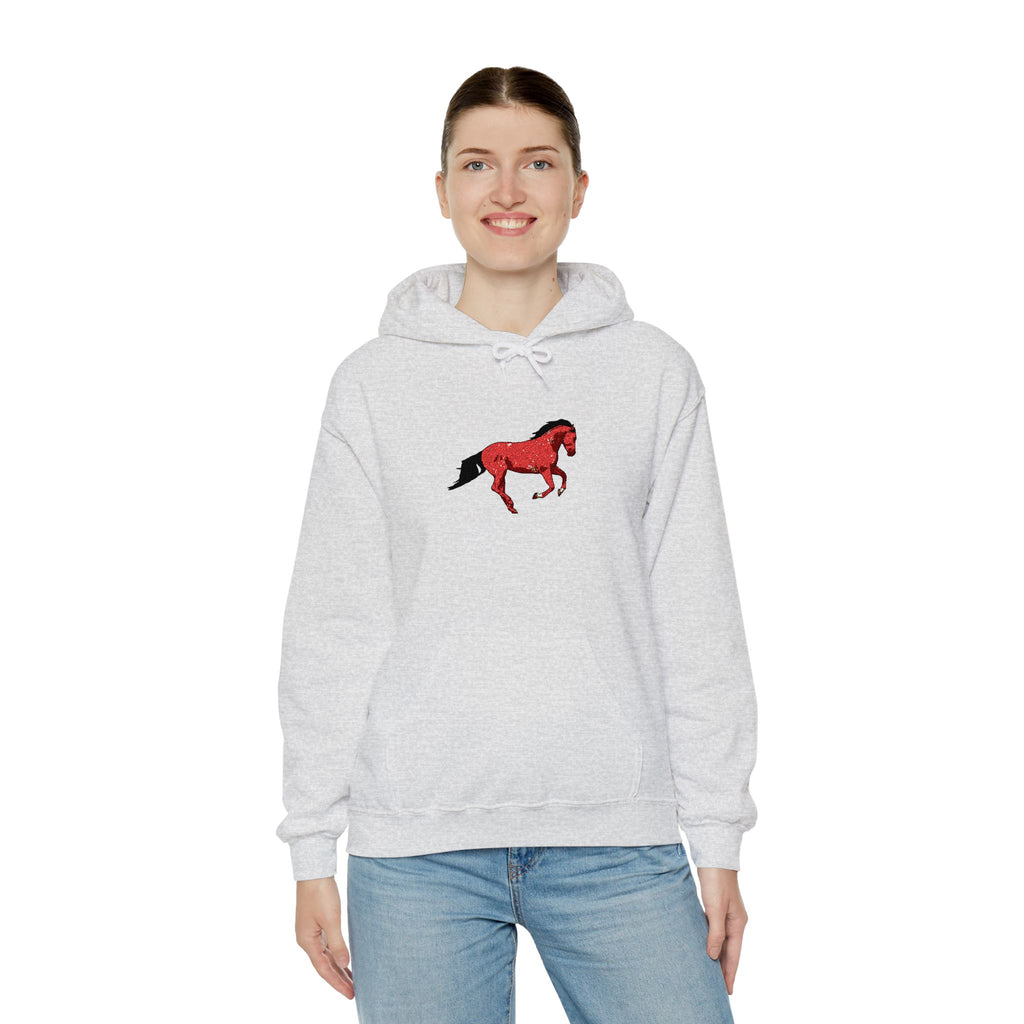 Horse Graphic Hoodie — Red Floral Stallion Design