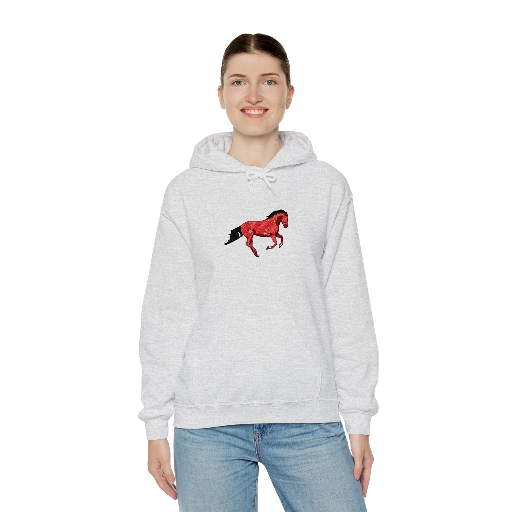 Horse Graphic Hoodie — Red Floral Stallion Design