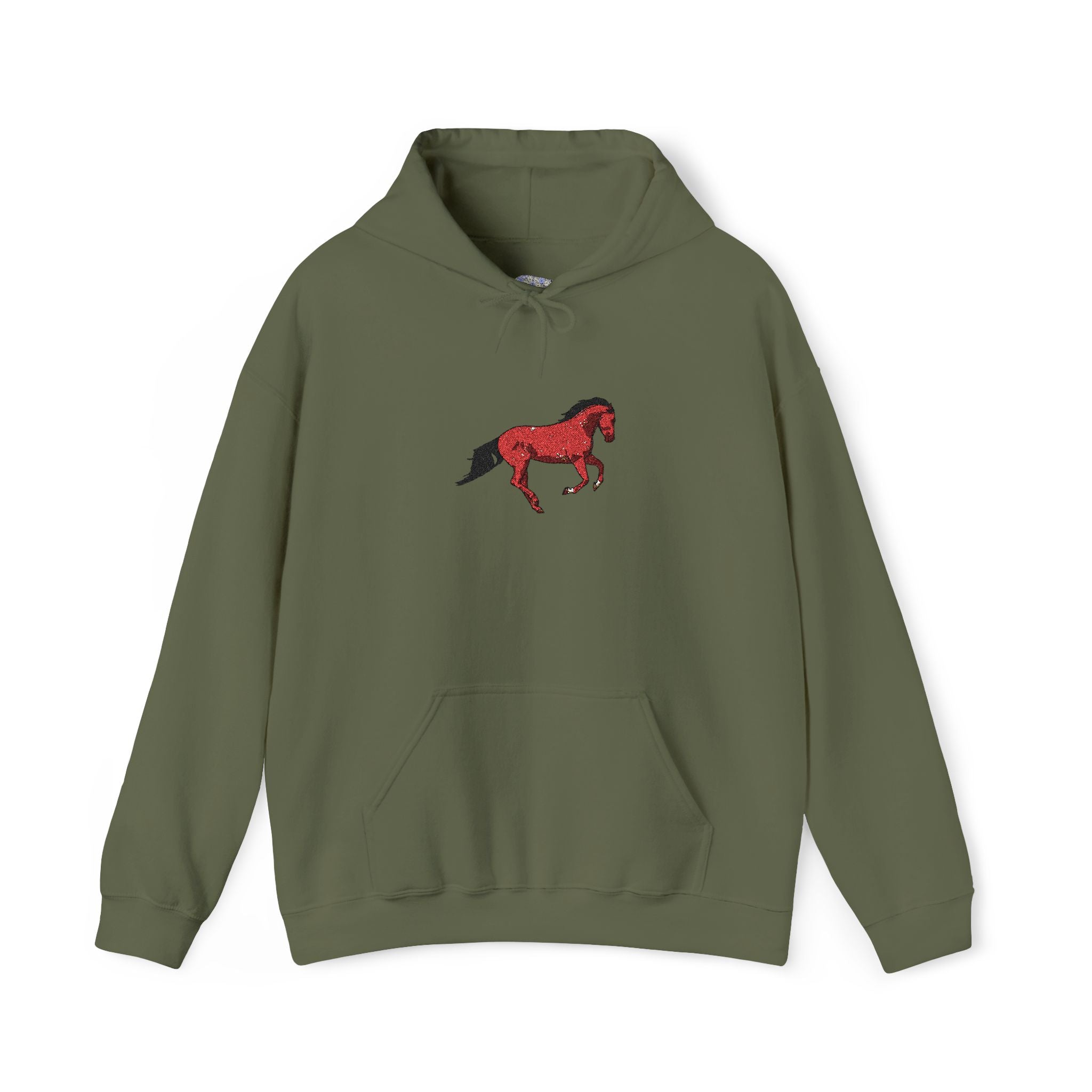 Horse Graphic Hoodie — Red Floral Stallion Design