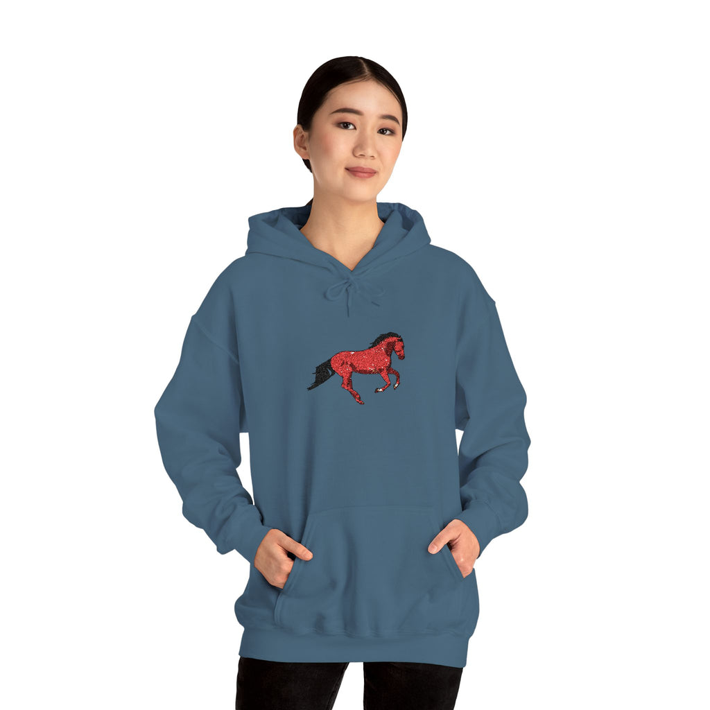 Horse Graphic Hoodie — Red Floral Stallion Design