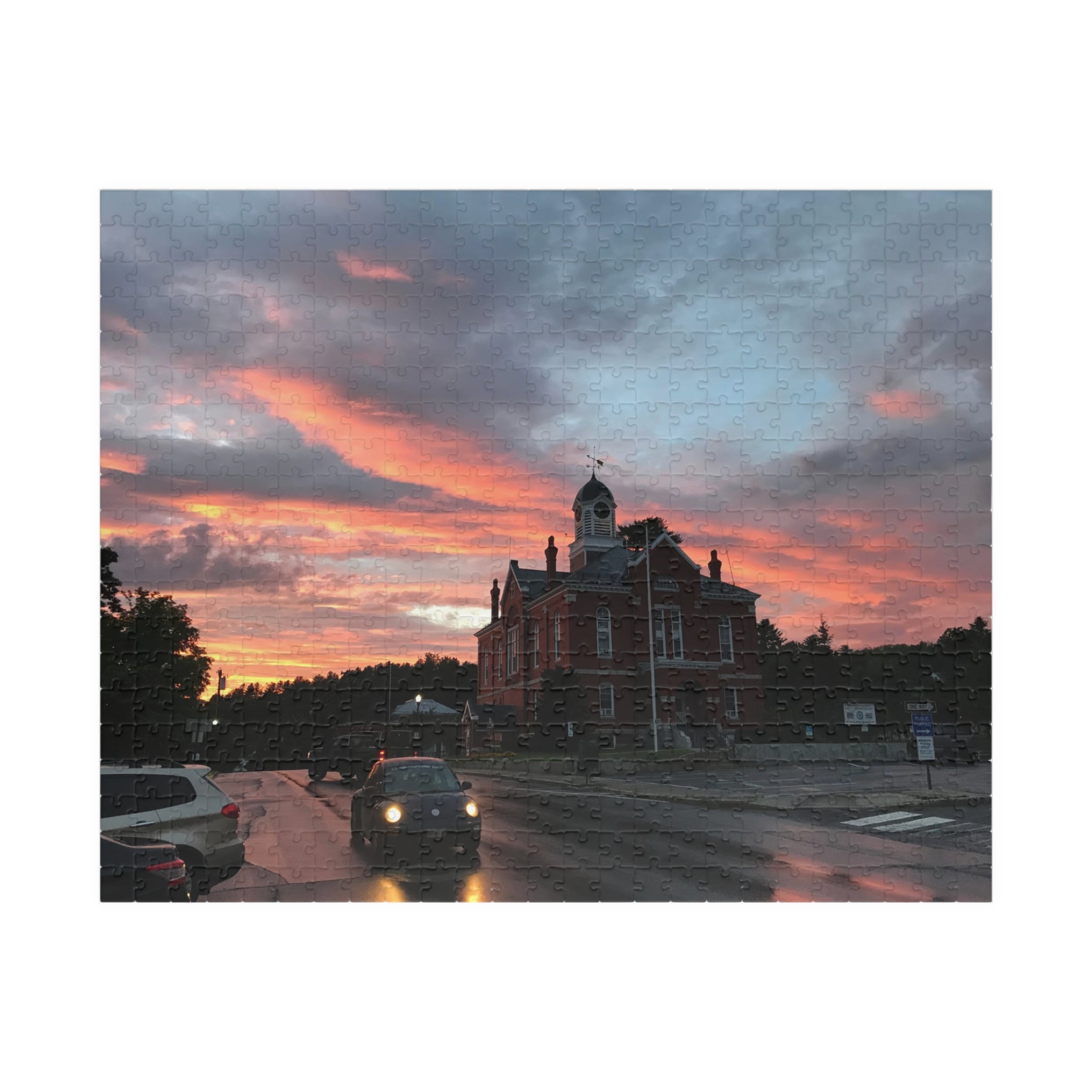Sunset Behind Big Red House Jigsaw Puzzle