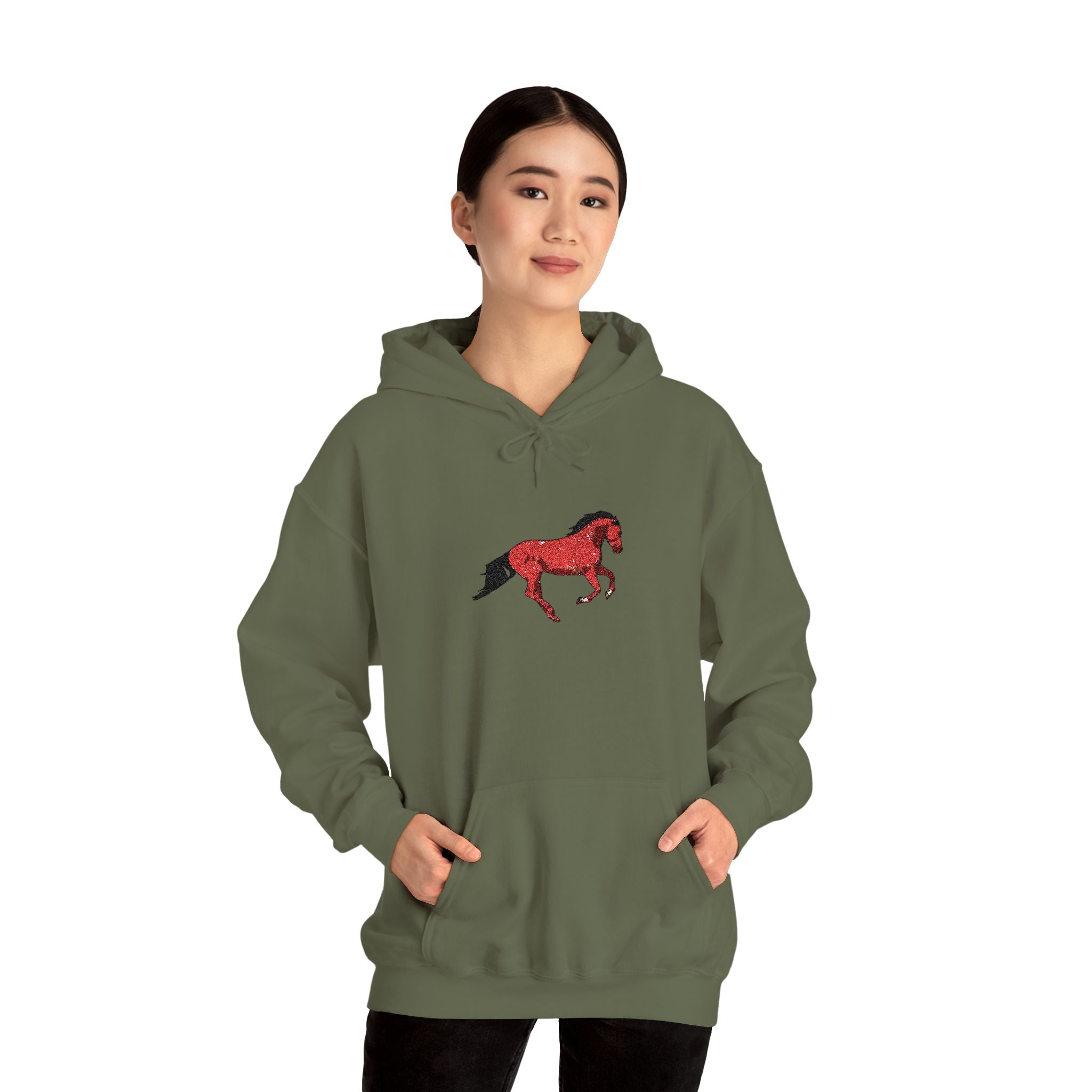Horse Graphic Hoodie — Red Floral Stallion Design