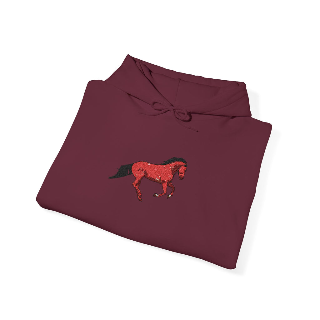 Horse Graphic Hoodie — Red Floral Stallion Design