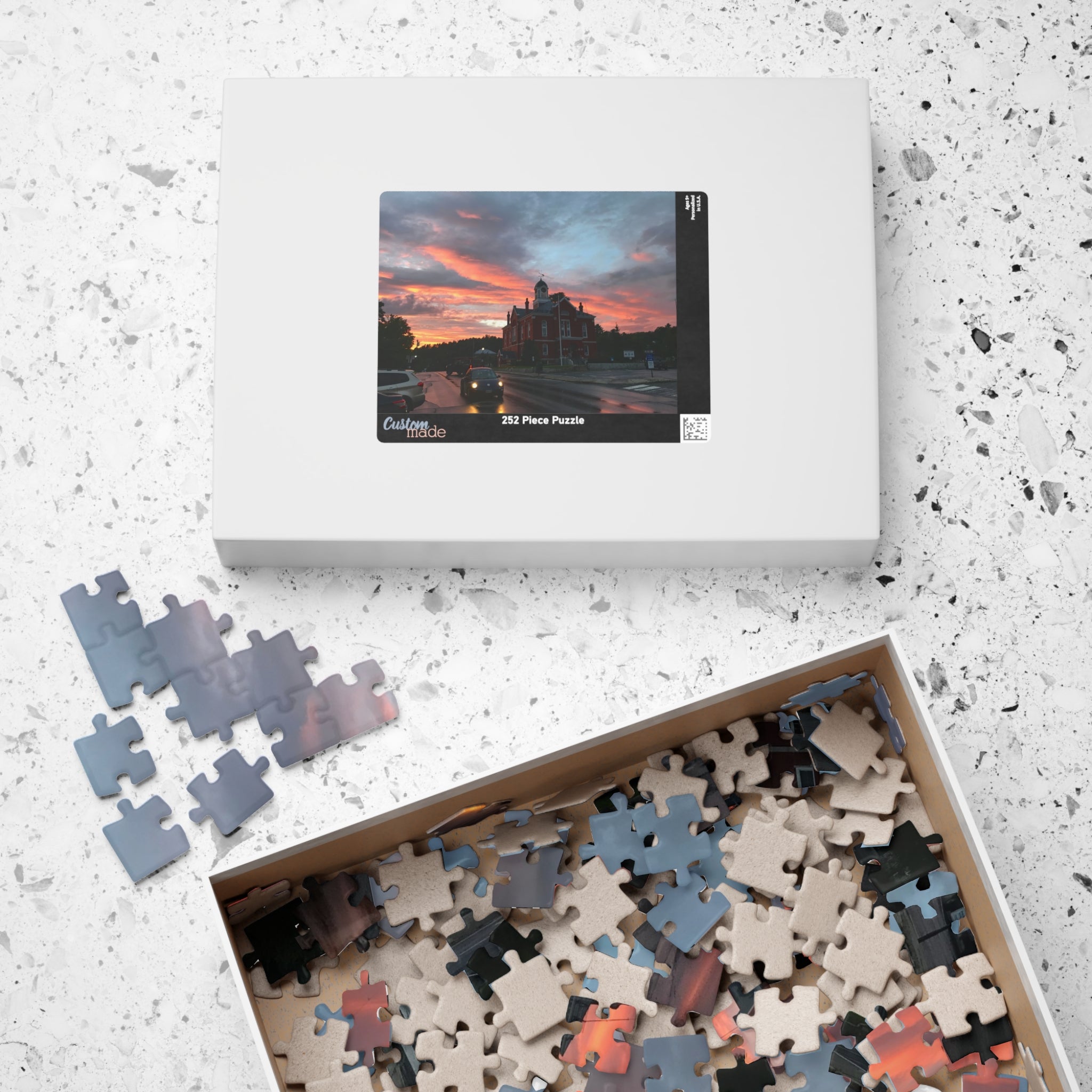 Sunset Behind Big Red House Jigsaw Puzzle
