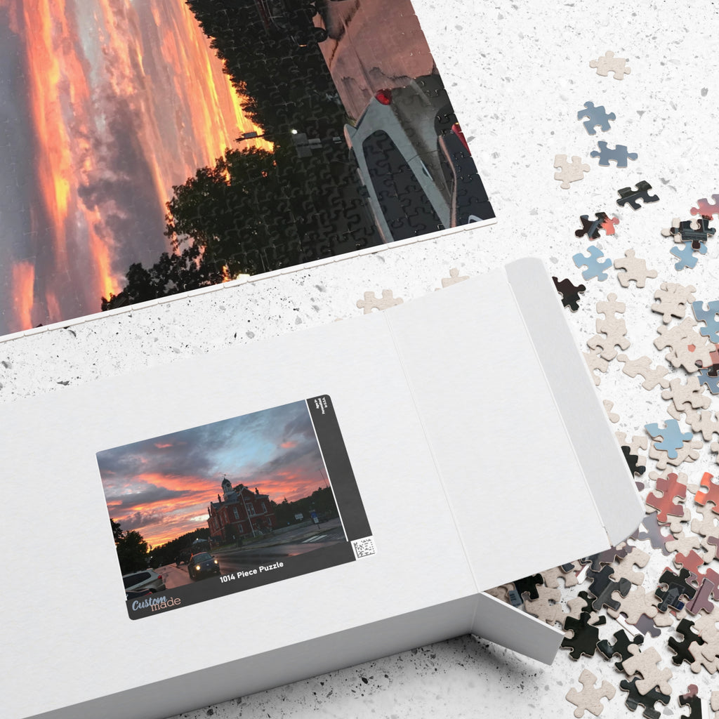 Sunset Behind Big Red House Jigsaw Puzzle