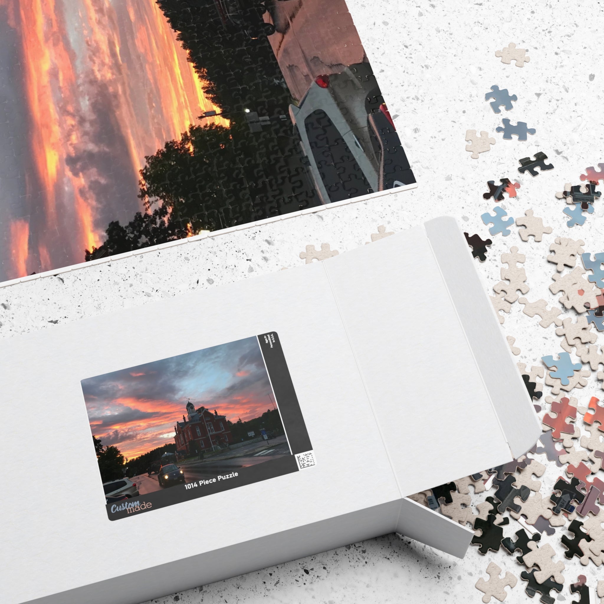 Sunset Behind Big Red House Jigsaw Puzzle
