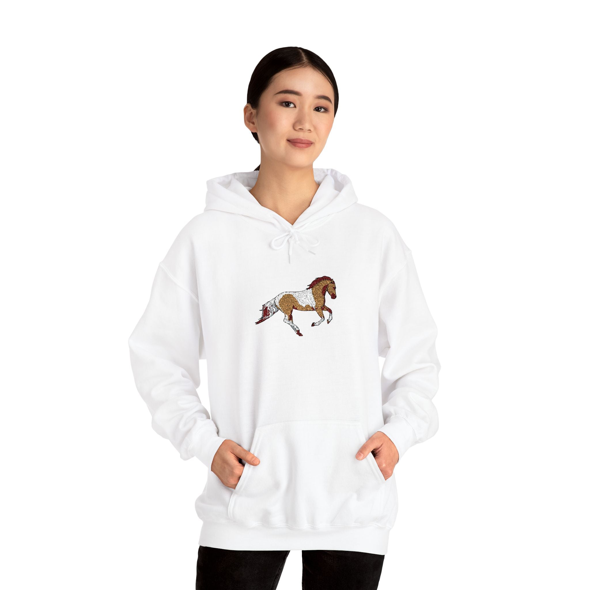 Painted Pinto Horse Hoodie - Small Chest Artwork, Equestrian Gift