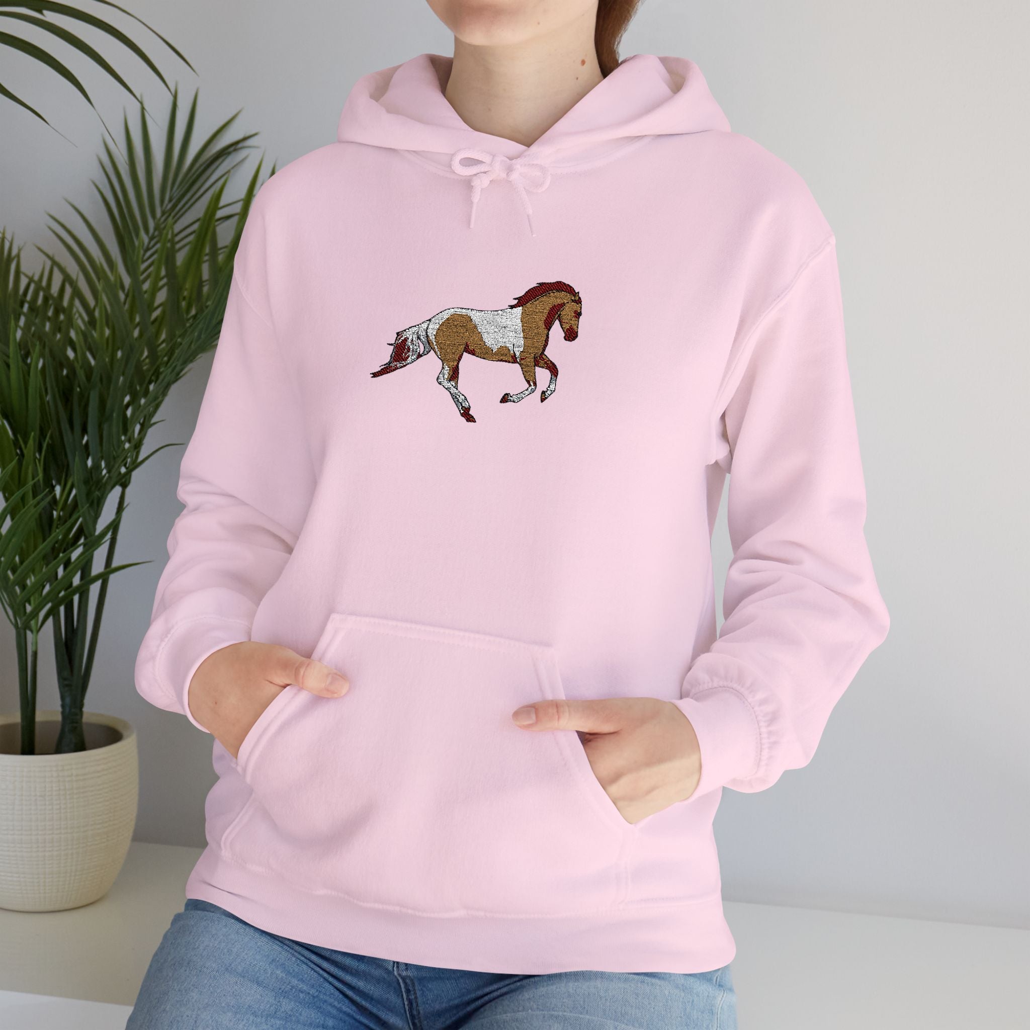 Painted Pinto Horse Hoodie - Small Chest Artwork, Equestrian Gift