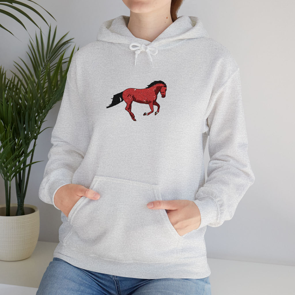 Horse Graphic Hoodie — Red Floral Stallion Design