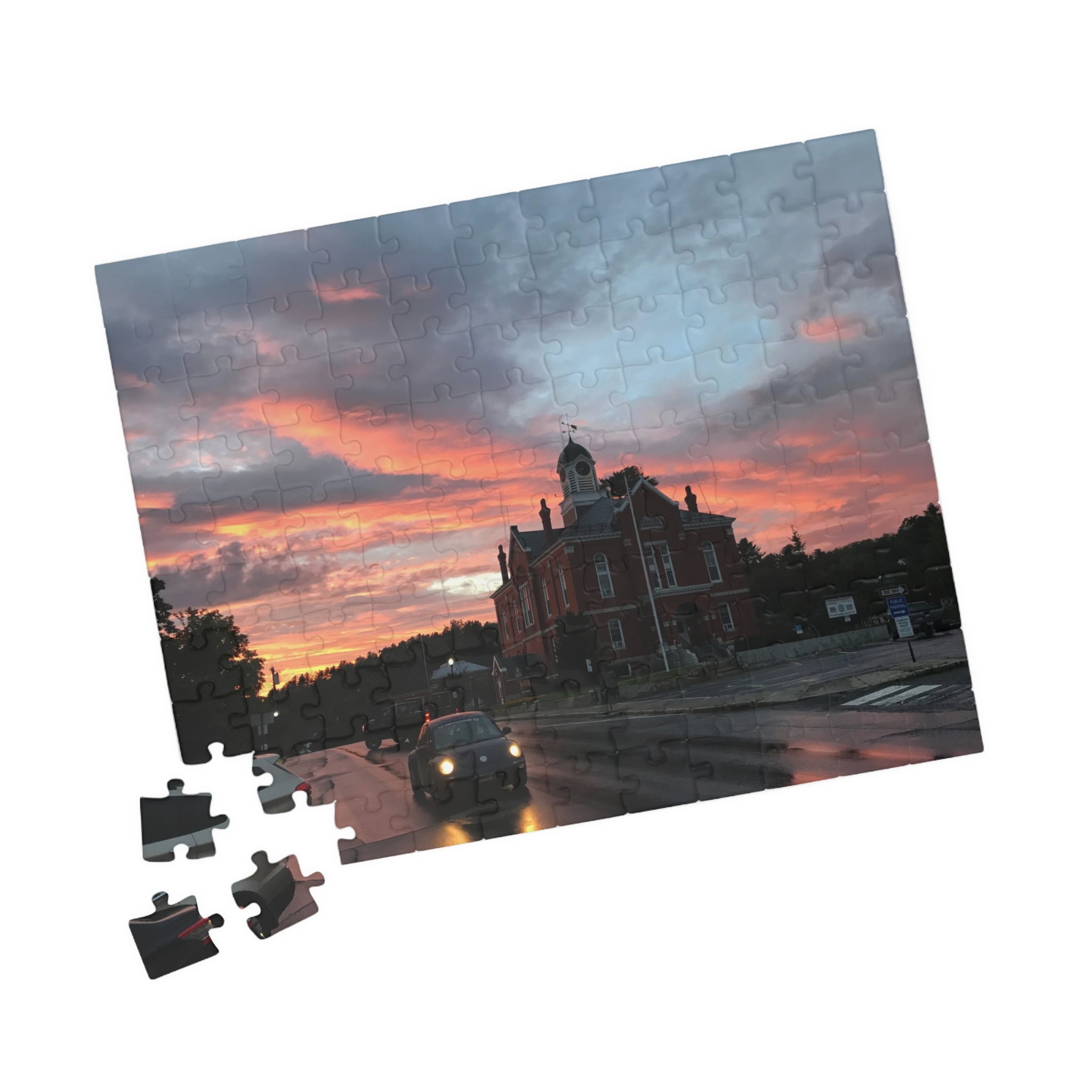 Sunset Behind Big Red House Jigsaw Puzzle