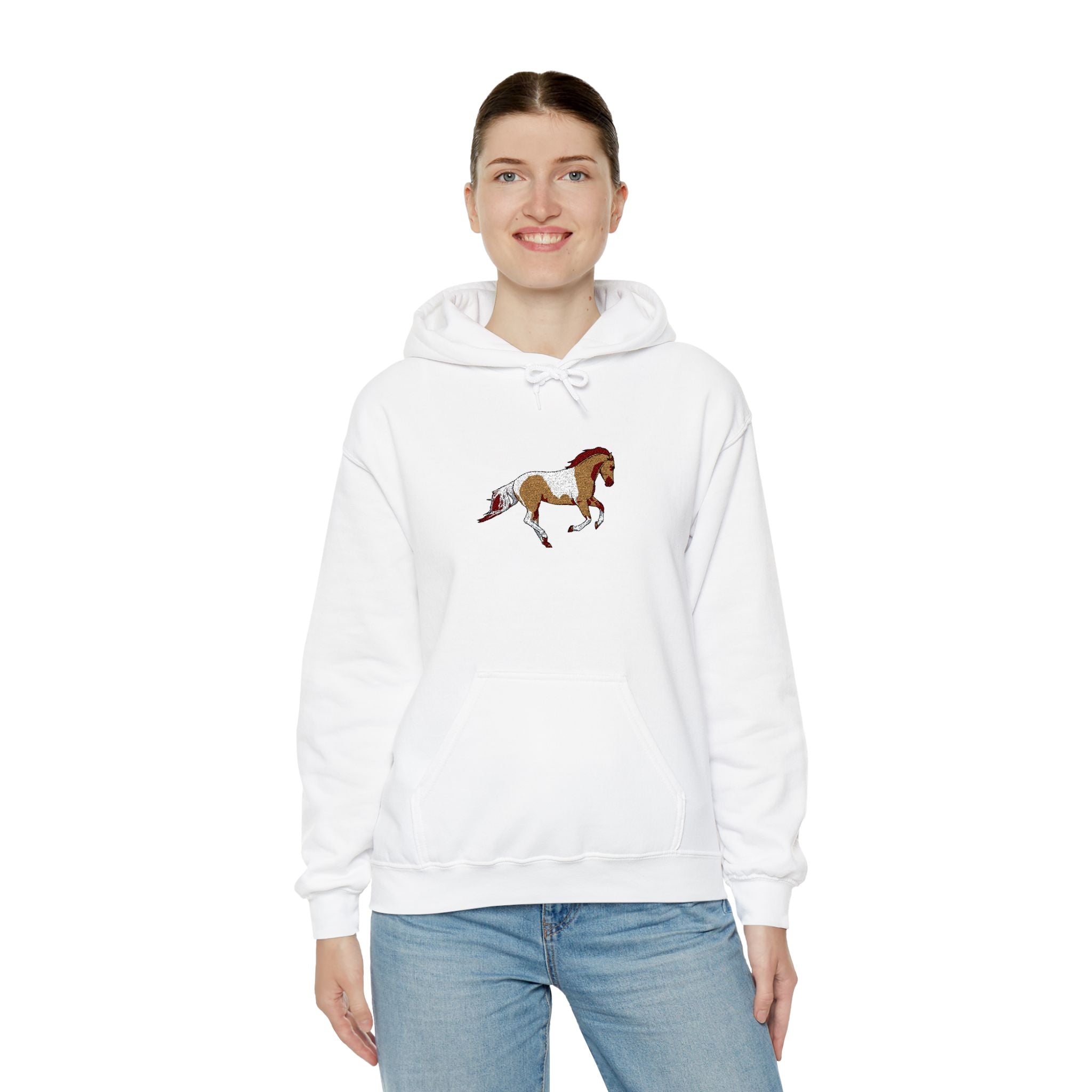 Painted Pinto Horse Hoodie - Small Chest Artwork, Equestrian Gift