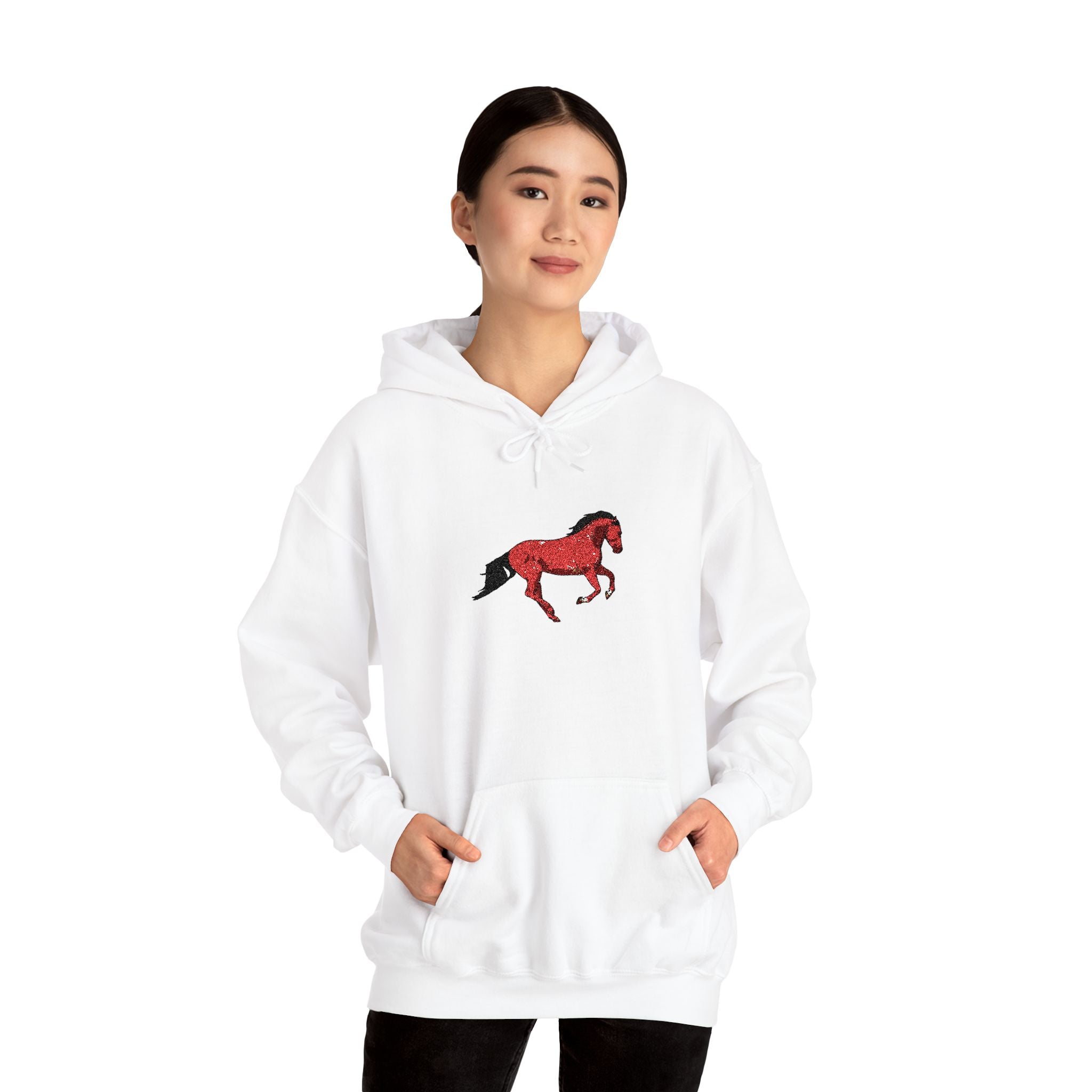 Horse Graphic Hoodie — Red Floral Stallion Design