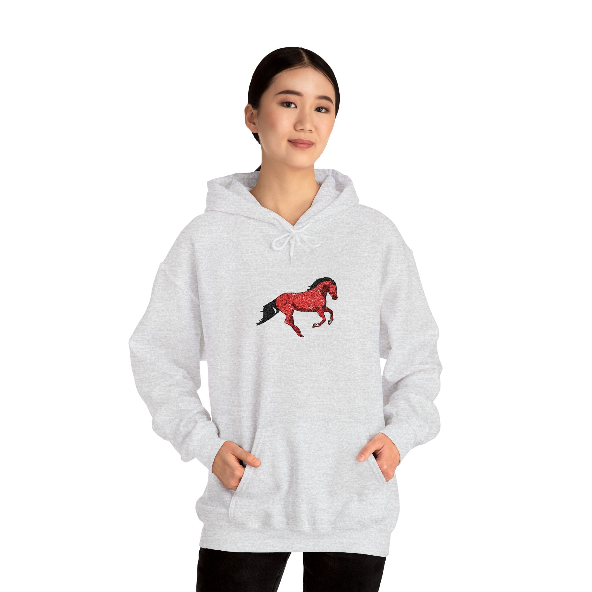 Horse Graphic Hoodie — Red Floral Stallion Design