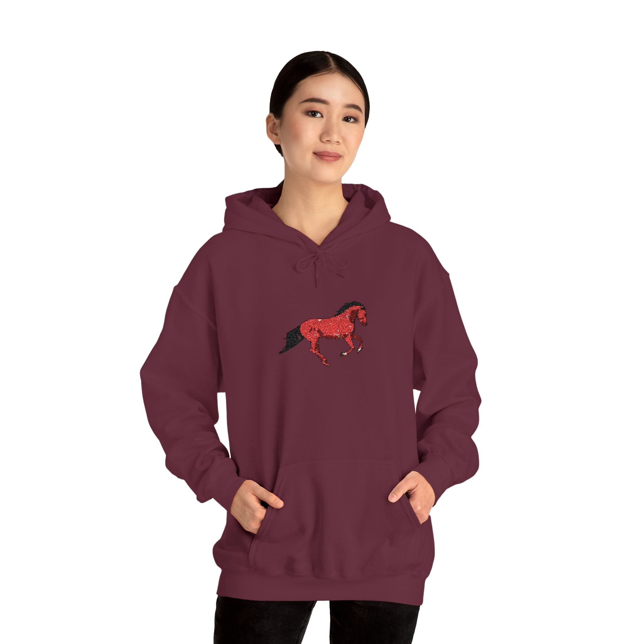 Horse Graphic Hoodie — Red Floral Stallion Design