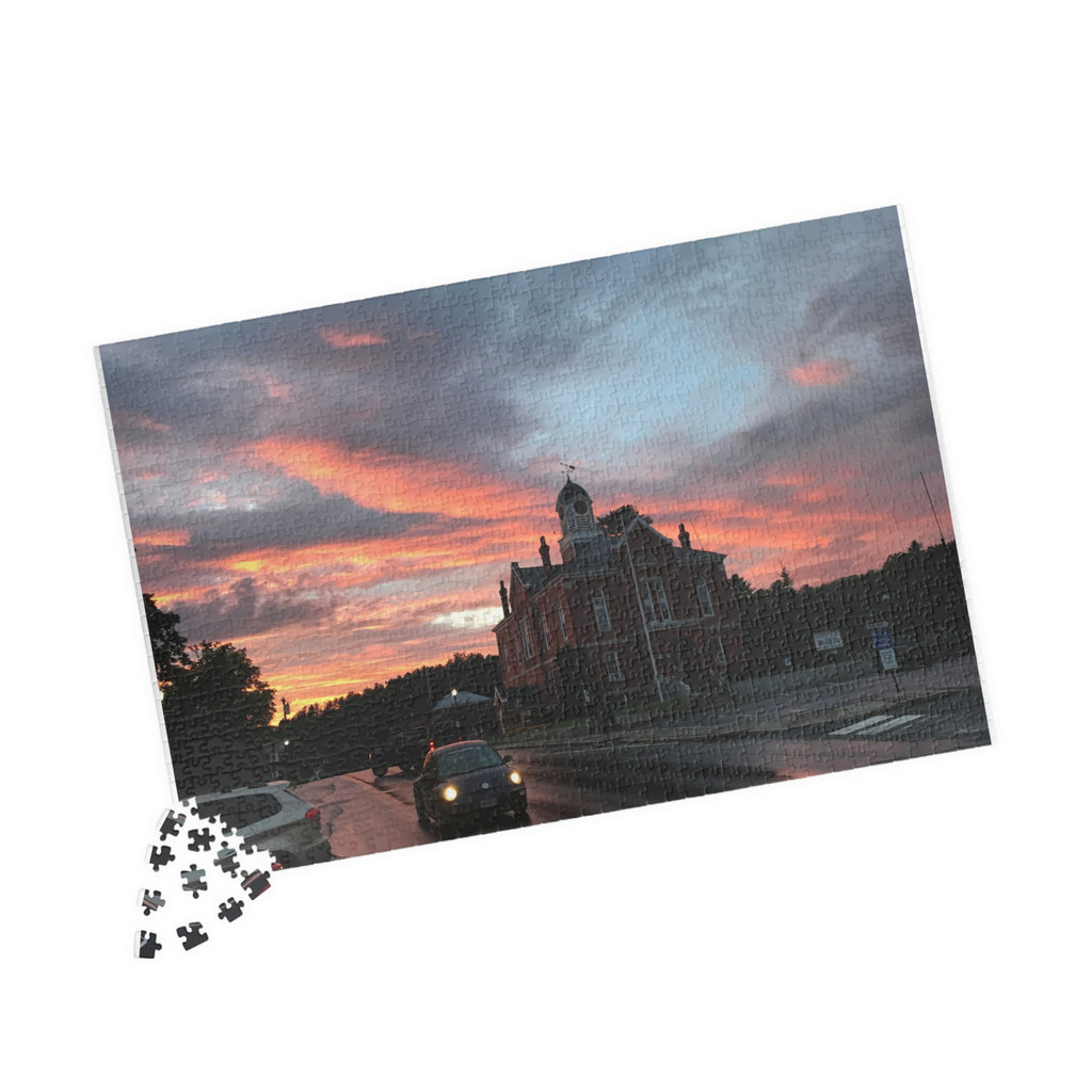 Sunset Behind Big Red House Jigsaw Puzzle