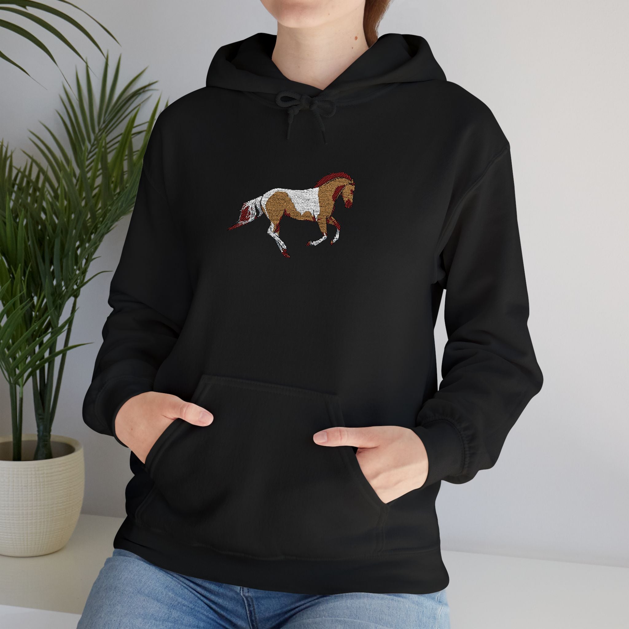 Painted Pinto Horse Hoodie - Small Chest Artwork, Equestrian Gift