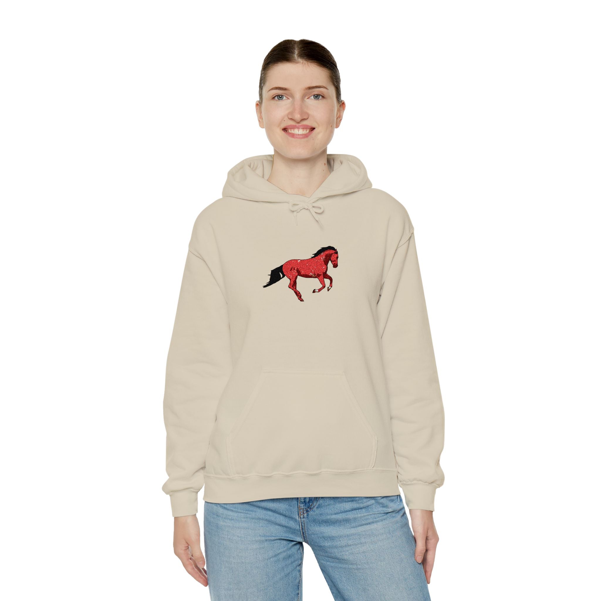Horse Graphic Hoodie — Red Floral Stallion Design