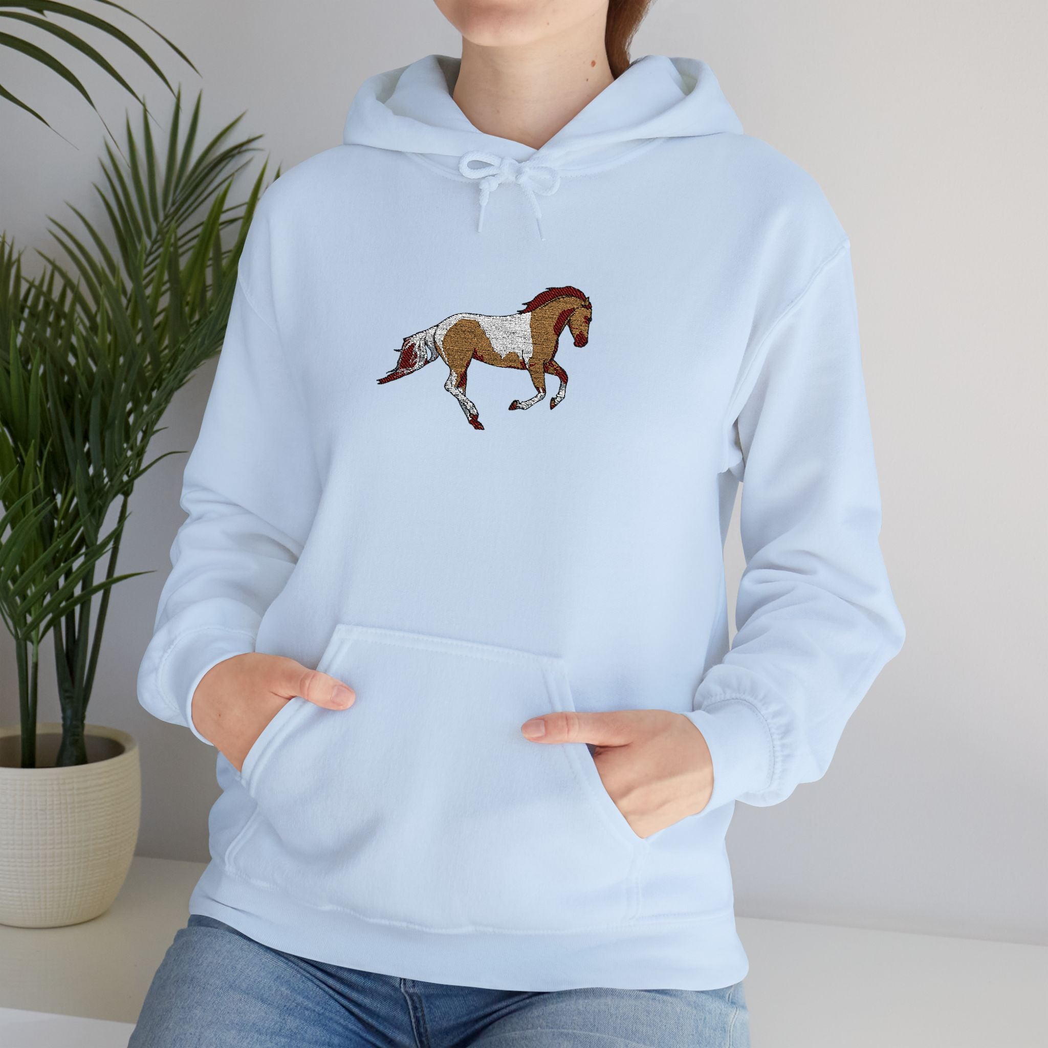 Painted Pinto Horse Hoodie - Small Chest Artwork, Equestrian Gift