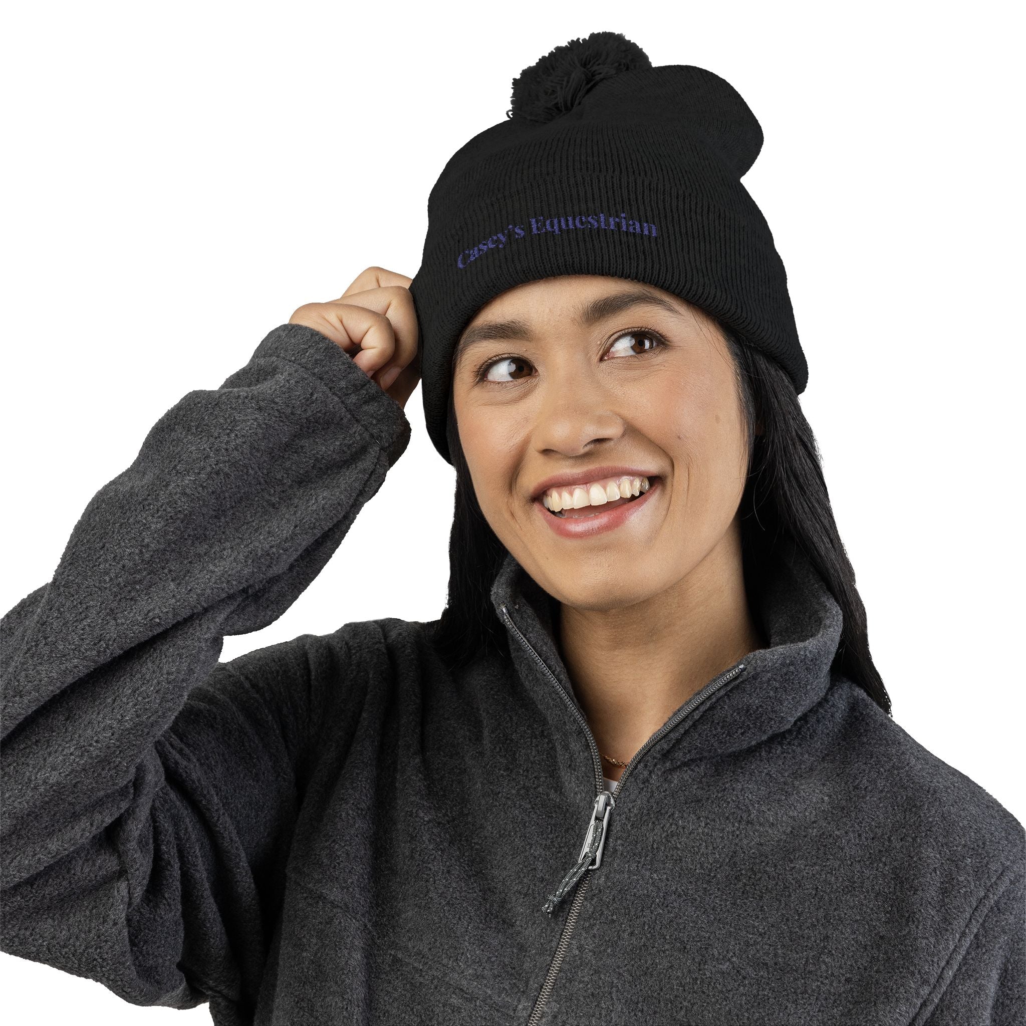Casey's Embroidered Pom-Pom Winter Hat