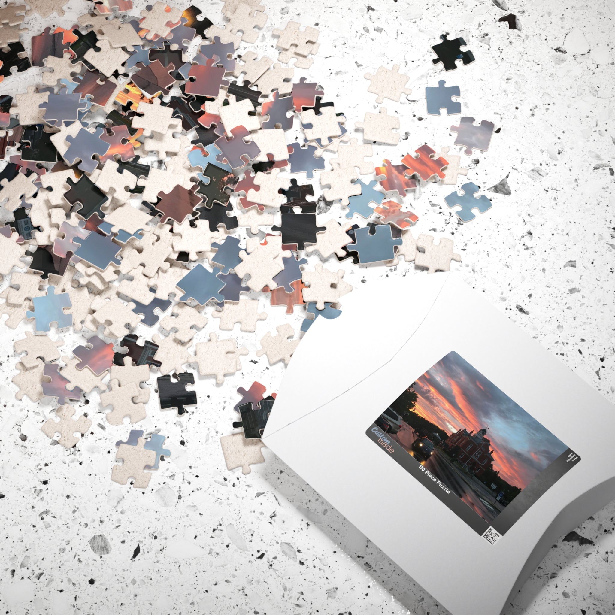 Sunset Behind Big Red House Jigsaw Puzzle