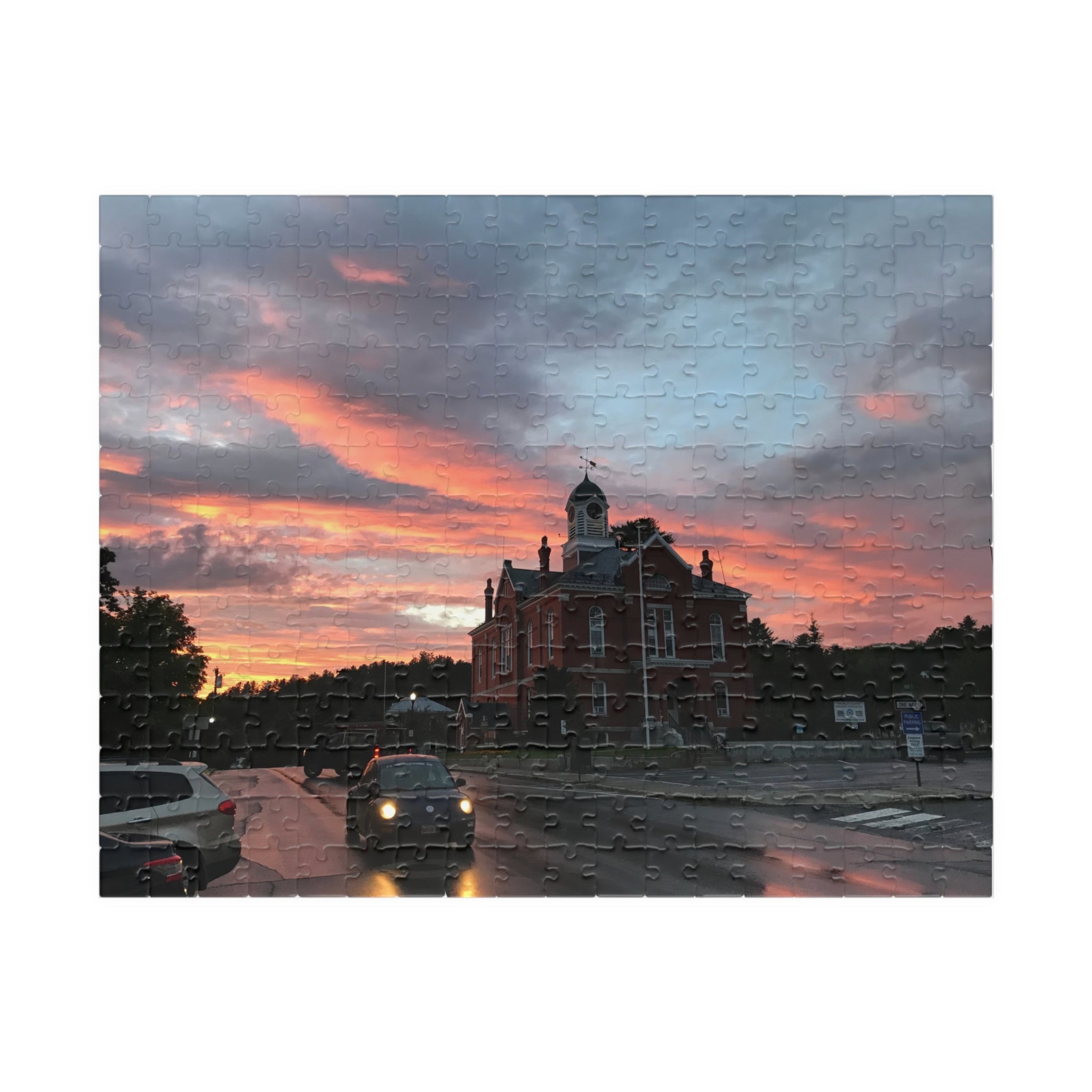 Sunset Behind Big Red House Jigsaw Puzzle