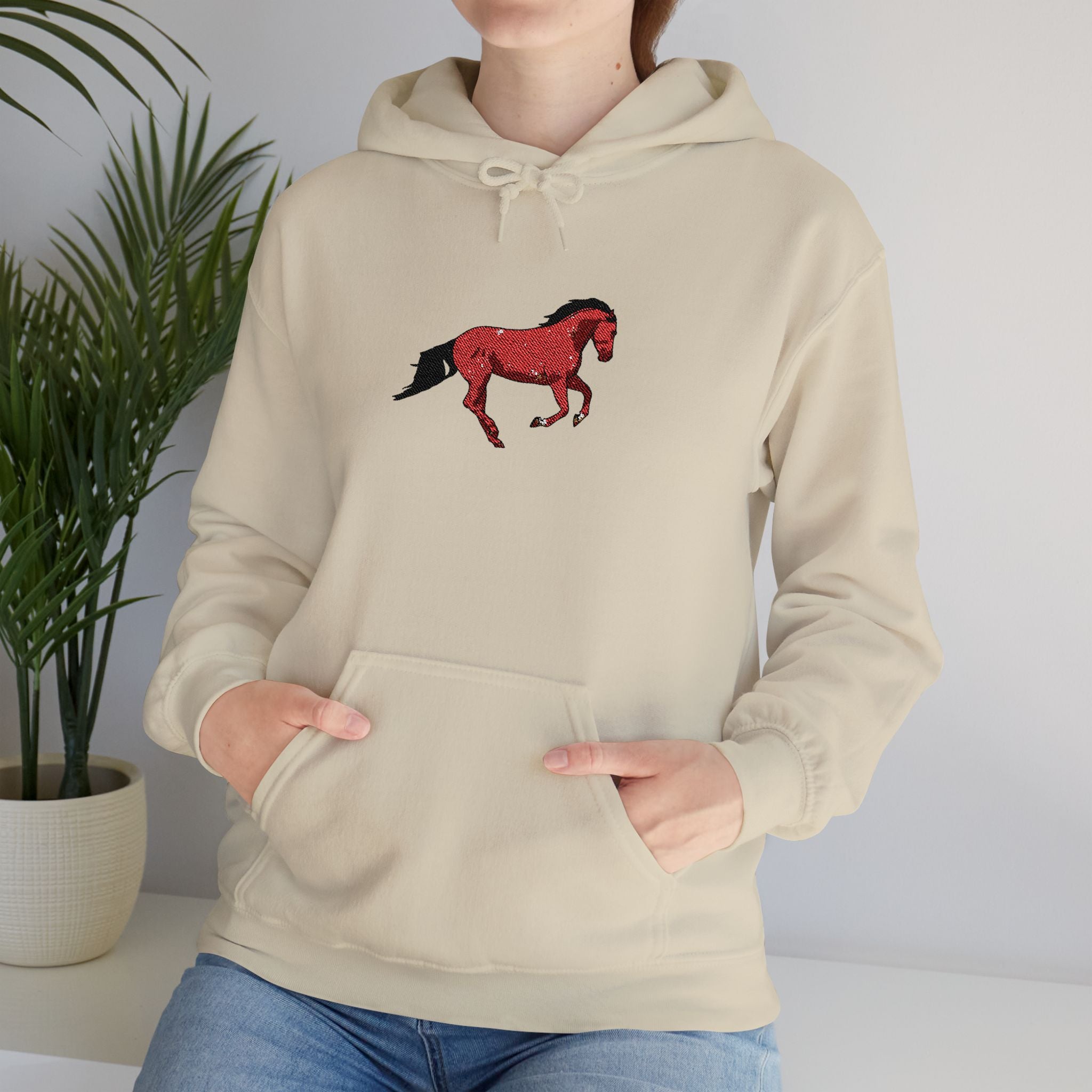 Horse Graphic Hoodie — Red Floral Stallion Design