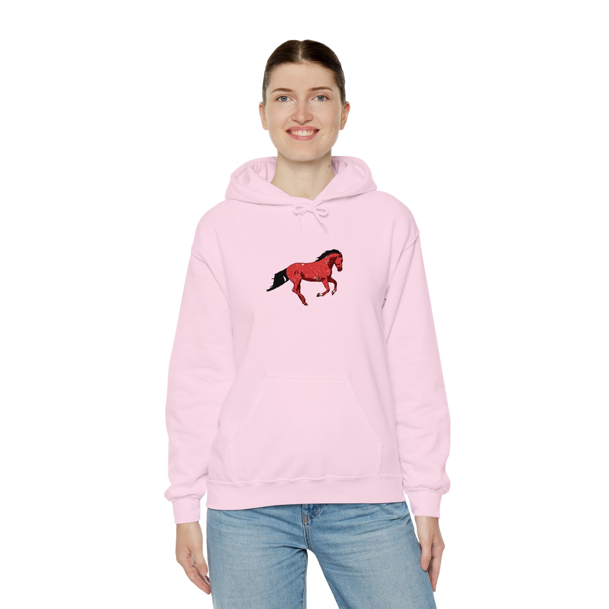 Horse Graphic Hoodie — Red Floral Stallion Design