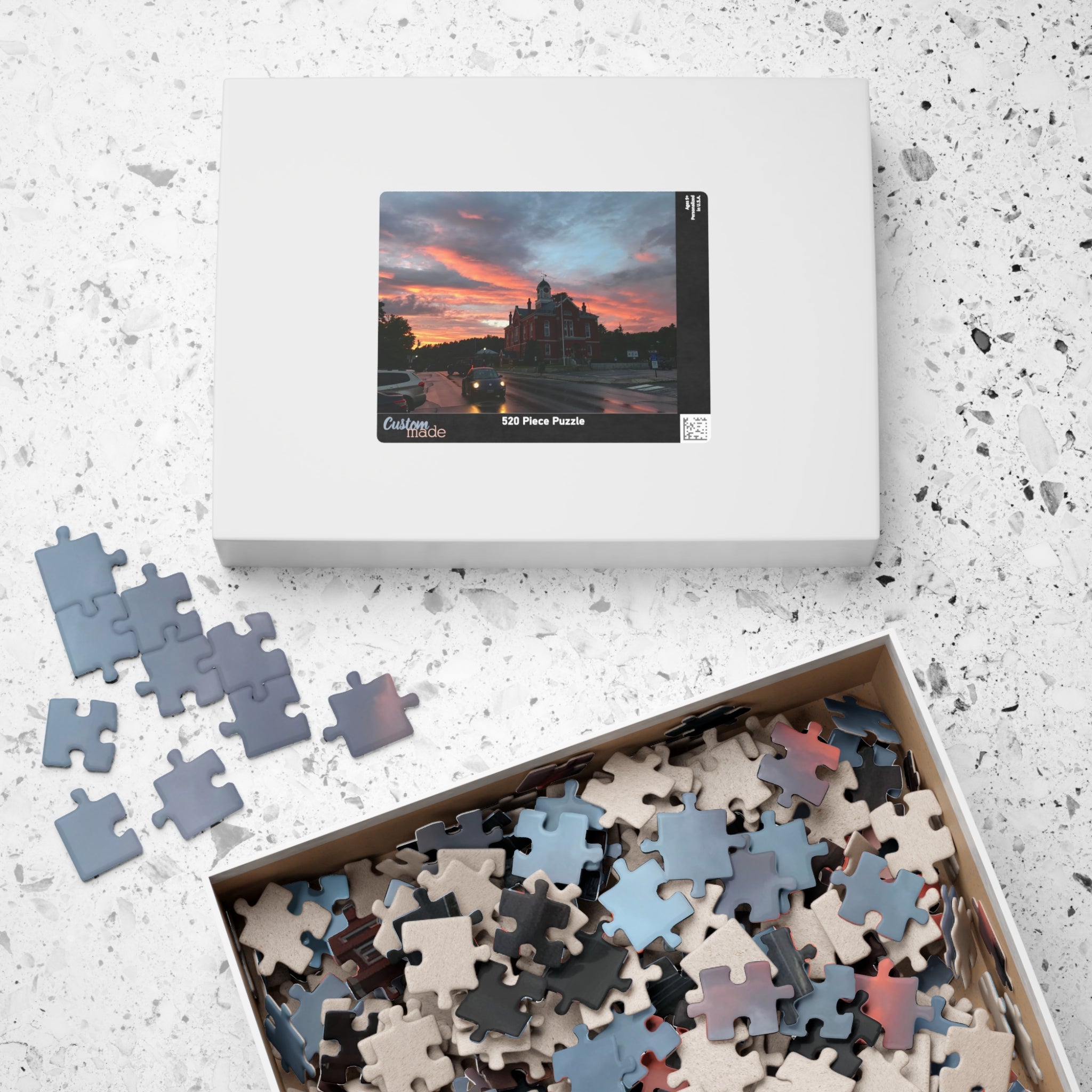 Sunset Behind Big Red House Jigsaw Puzzle