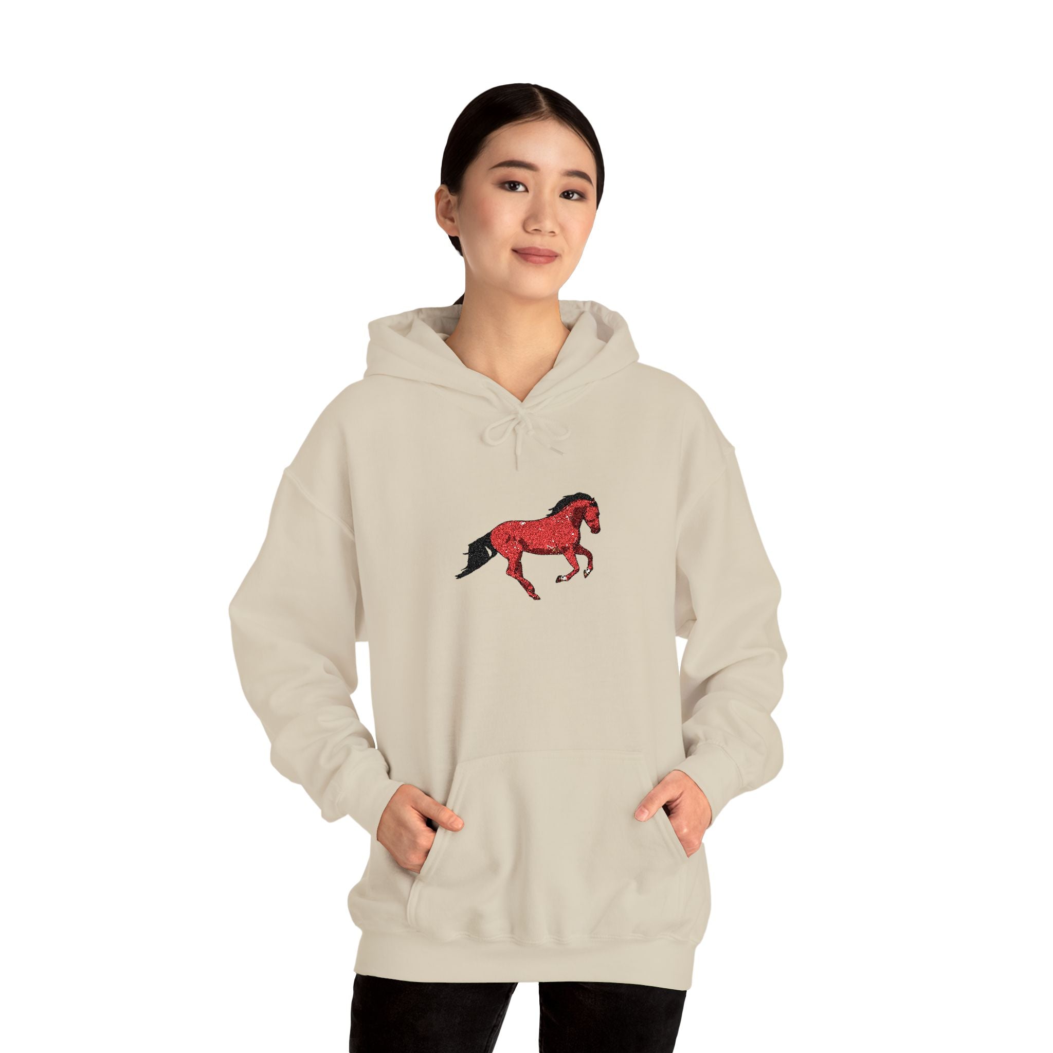 Horse Graphic Hoodie — Red Floral Stallion Design