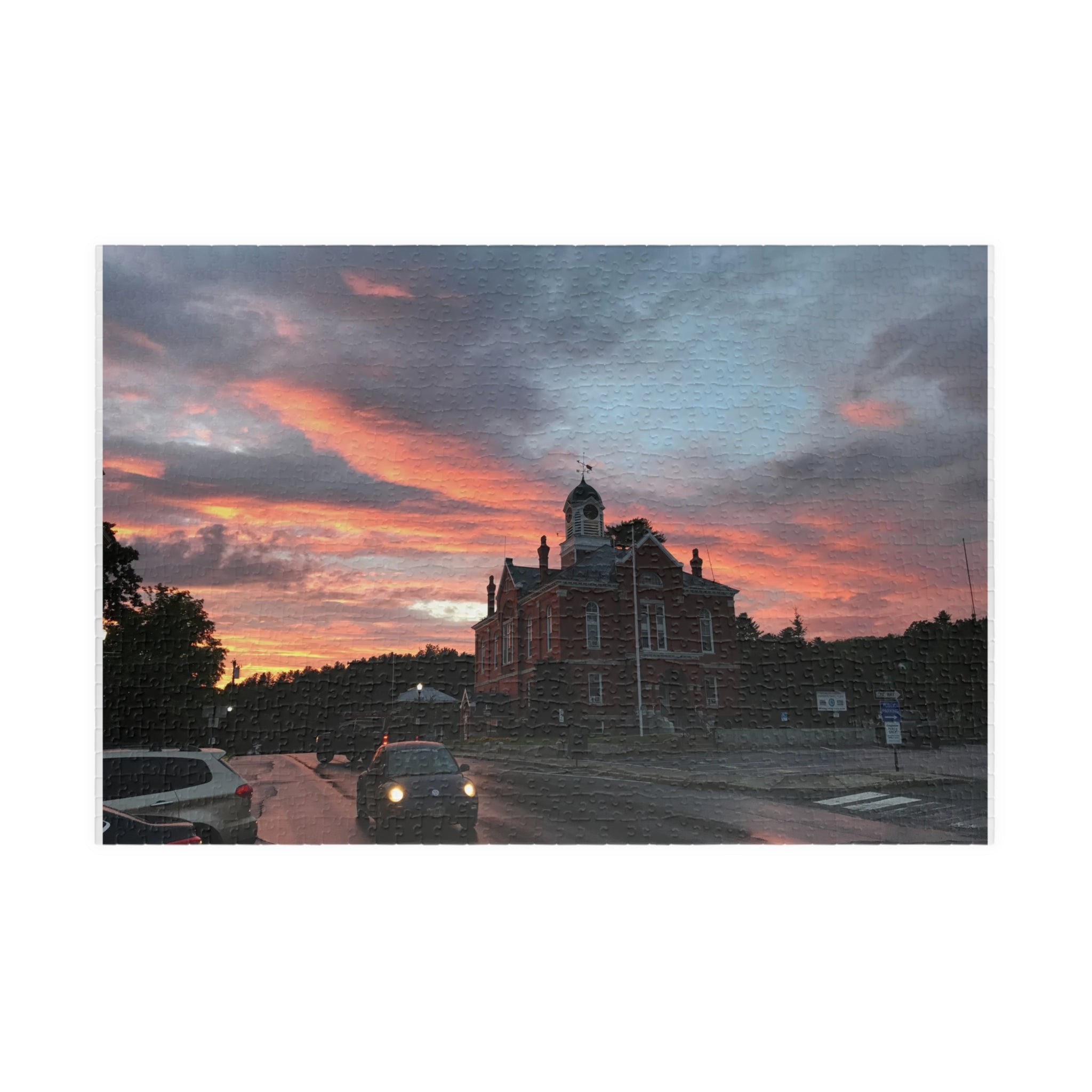Sunset Behind Big Red House Jigsaw Puzzle