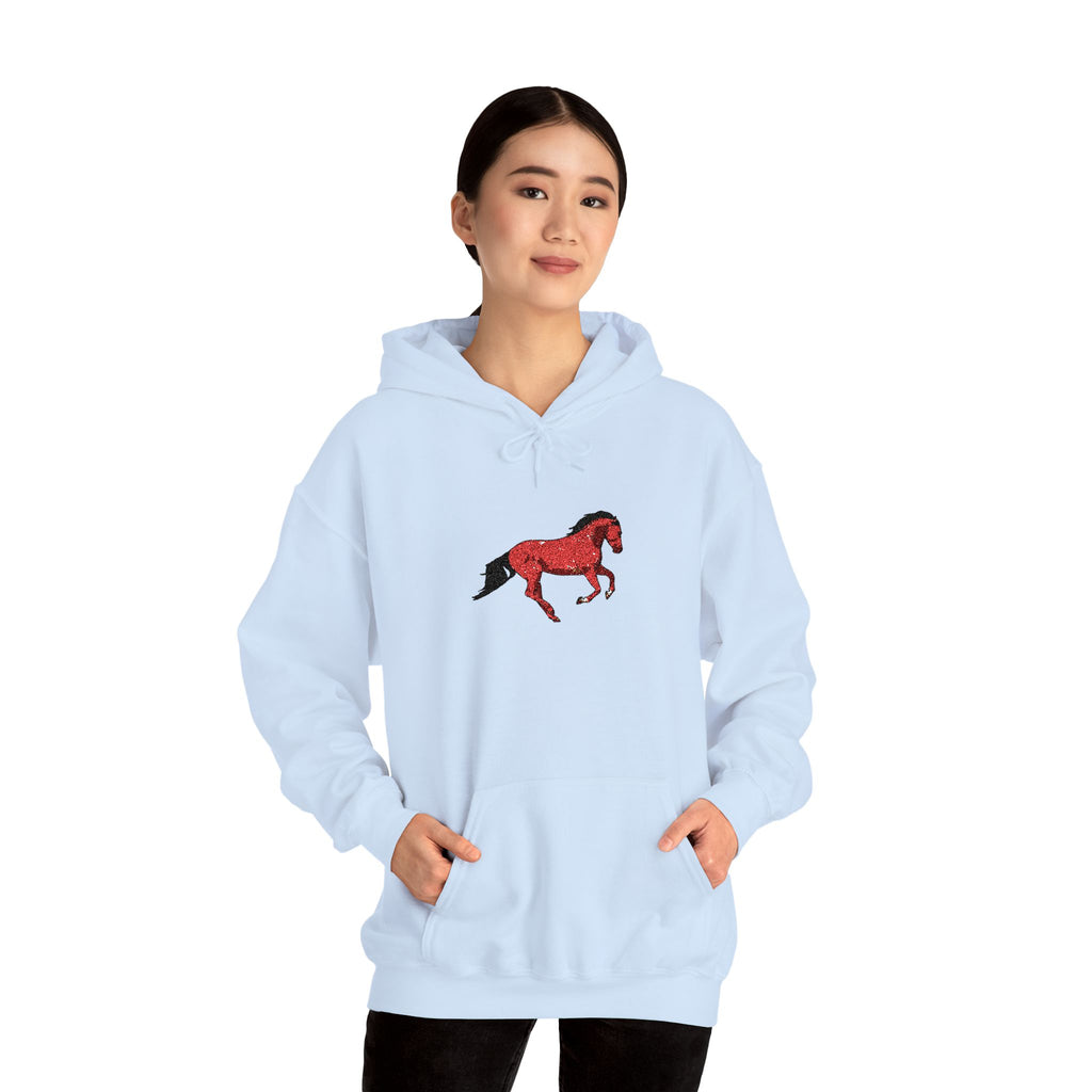 Horse Graphic Hoodie — Red Floral Stallion Design