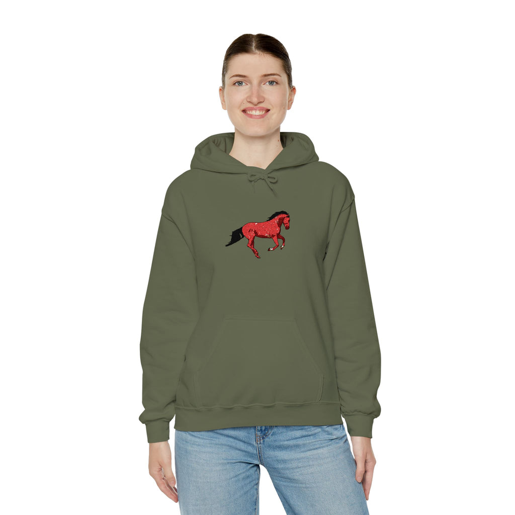 Horse Graphic Hoodie — Red Floral Stallion Design
