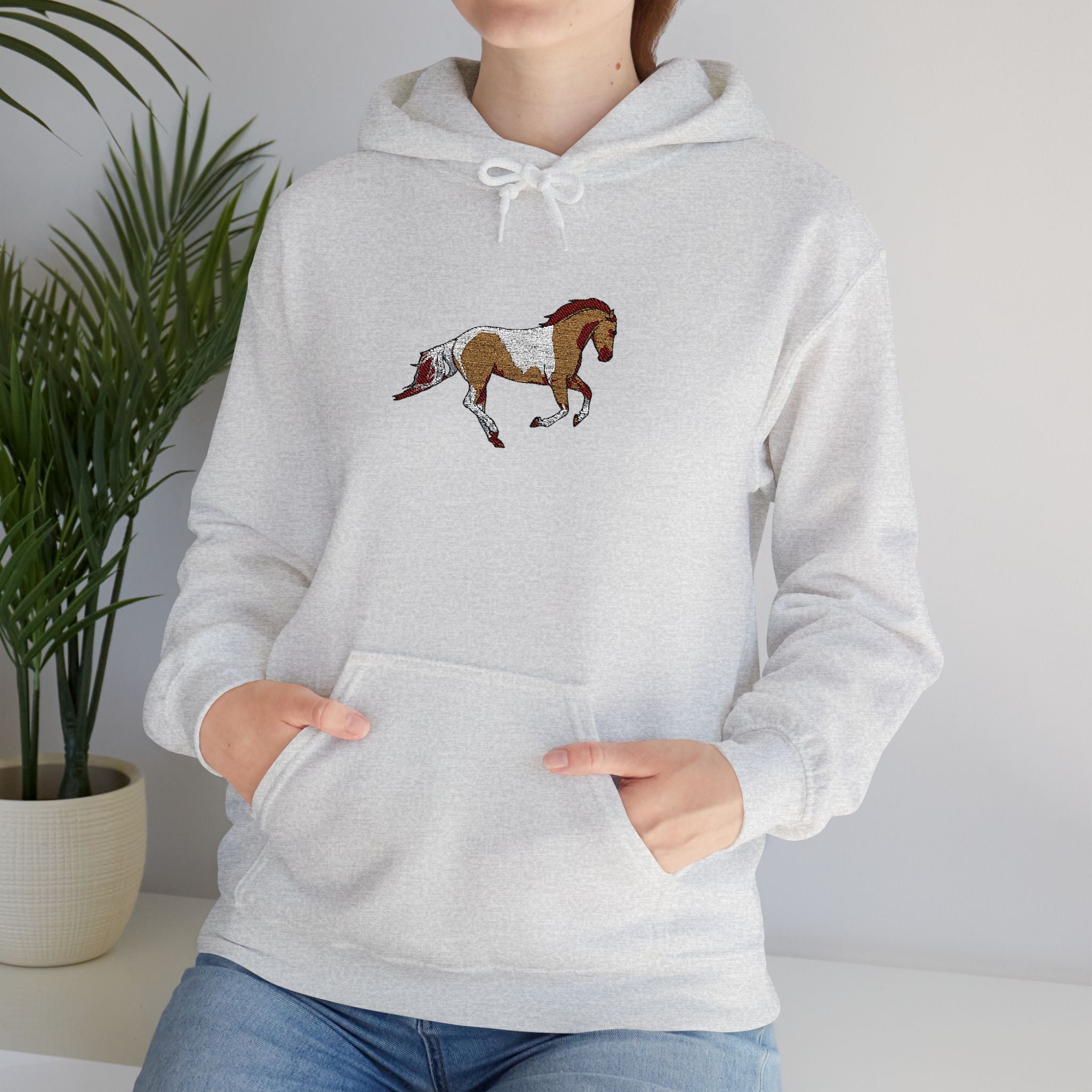 Painted Pinto Horse Hoodie - Small Chest Artwork, Equestrian Gift